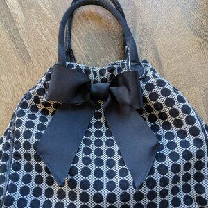 Talbots, Black and White Polka-Dot Fabric Handle Sachel Purse, Large Black Bow